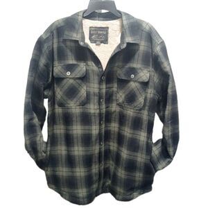 Grizzly Mountain Sherpa Lined Flannel Shirt Jacket Shacket Green Plaid Men's XL